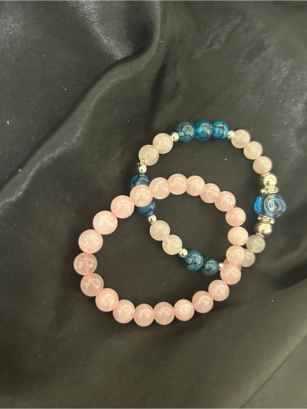 Delicate Pink and Blue Beaded Stretch Bracelet Set